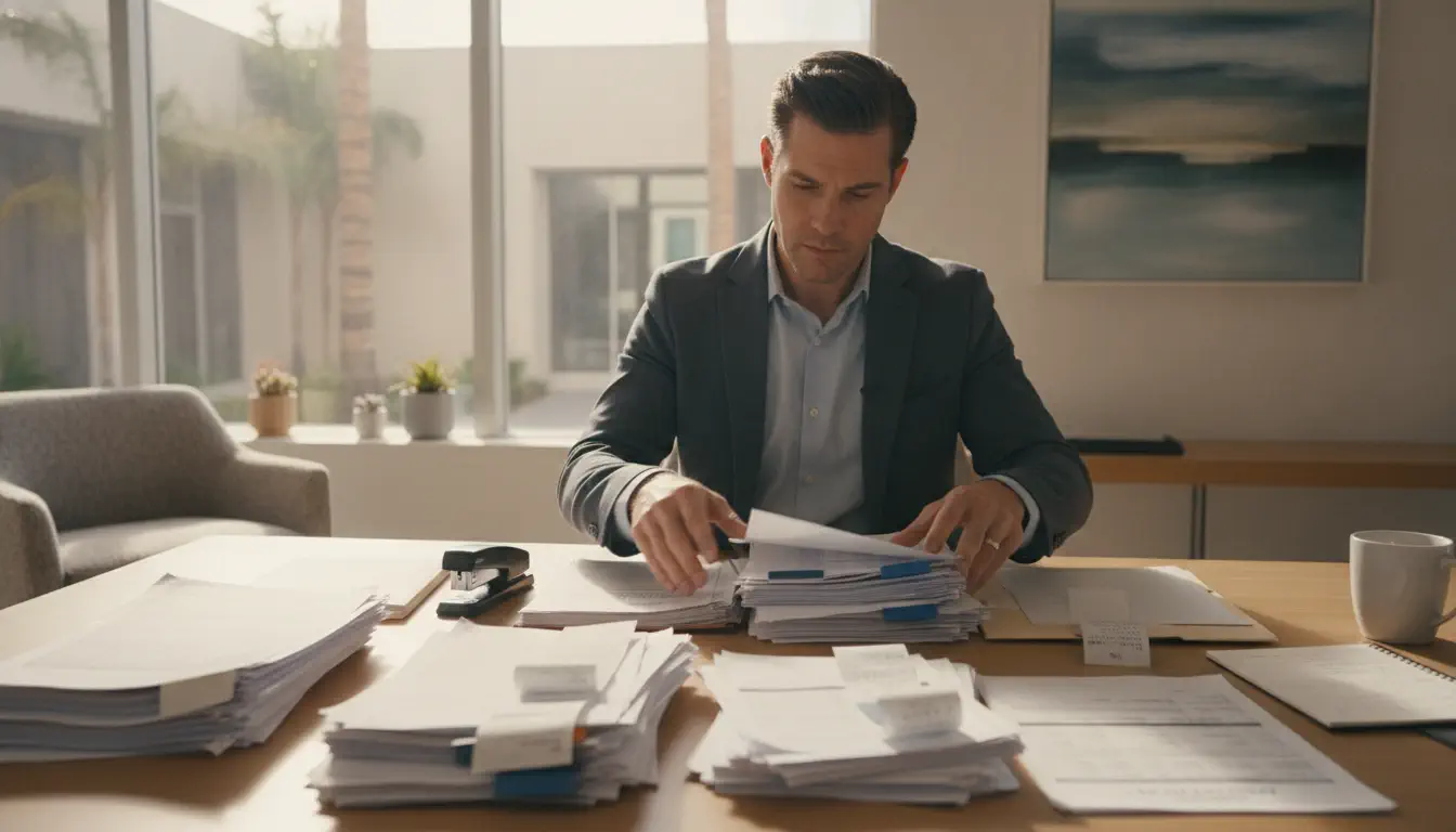 Consumer organizing transaction records for a legal consultation.
