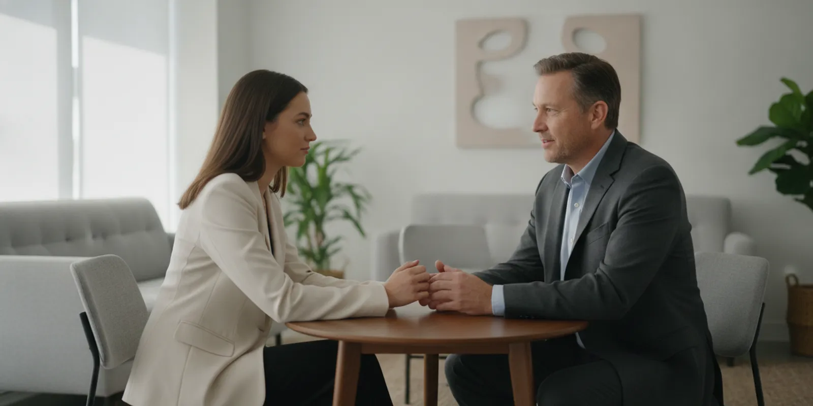 Employee speaking with a trusted adviser in a calm office setting